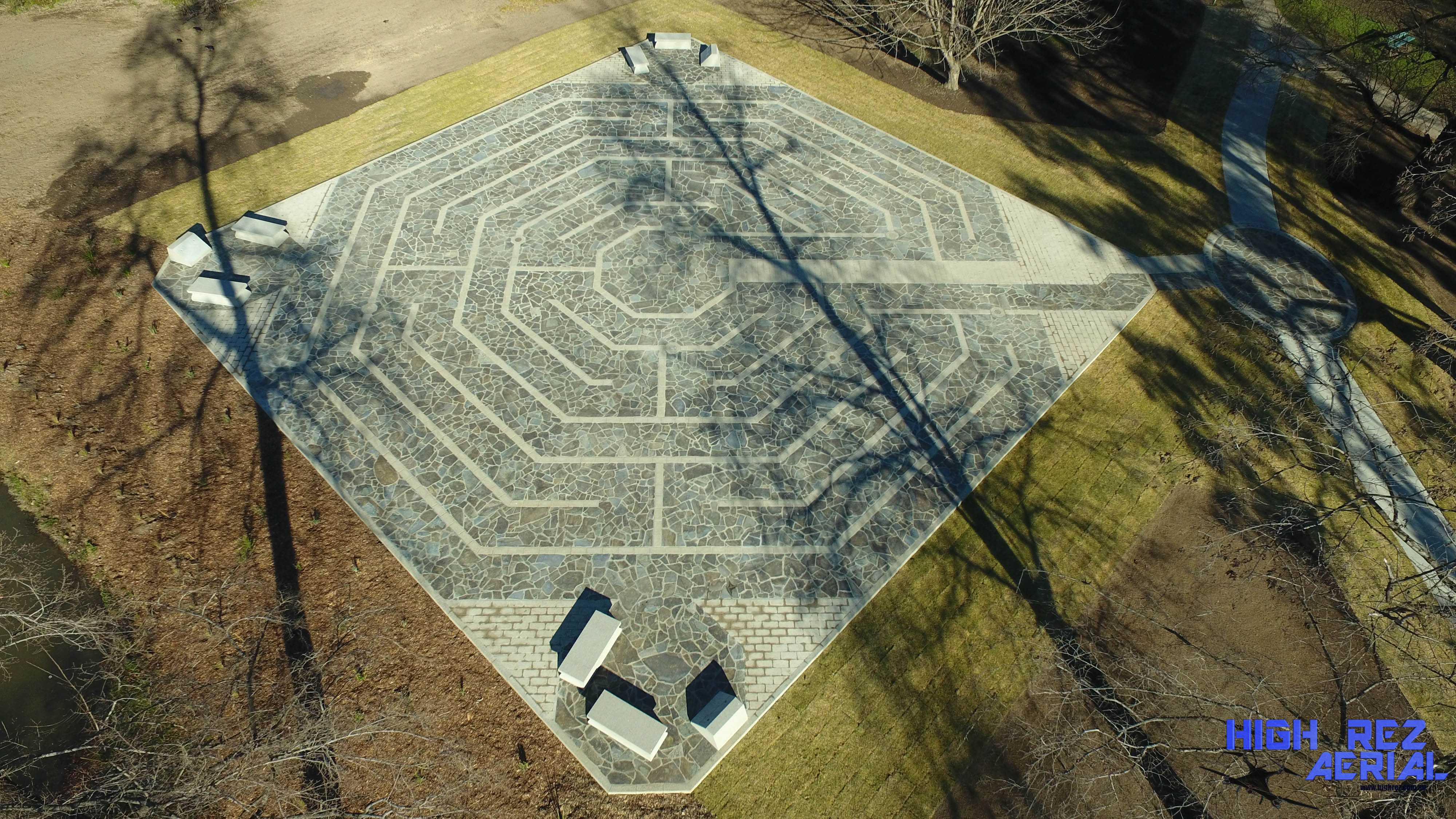 Aerial view of custom Paving work completed by Dan and Dan Landscaping for the Tumut Memorial Labyrinth