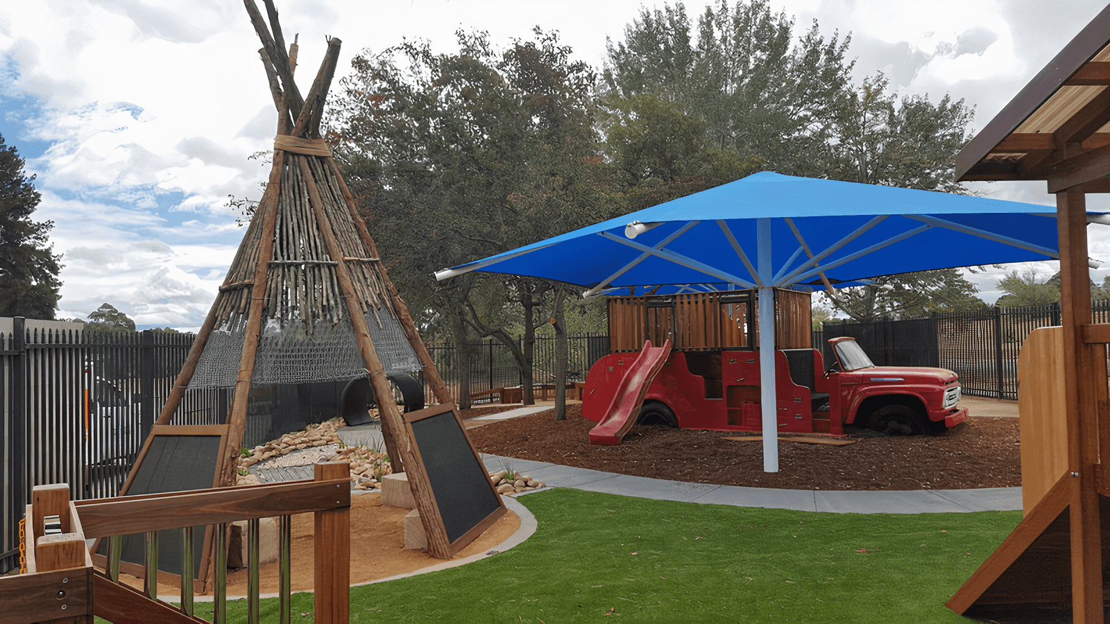 Inclusive play area with wheelchair accessiblity